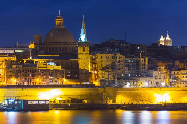 Architecture of the Valletta city at night, Malta