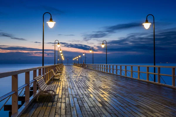 Bellissimo Paesaggio Con Molo Legno Gdynia Orlowo All Alba Polonia — Foto Stock