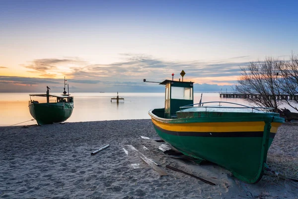 Fischerboote Der Nähe Der Ostsee Bei Sonnenaufgang Gdynia Orlowo Polen — Stockfoto