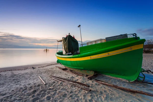 Bateau Pêche Près Mer Baltique Lever Soleil Gdynia Orlowo Pologne — Photo