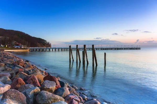 Hermoso Amanecer Sobre Tranquilo Mar Báltico Polonia — Foto de Stock