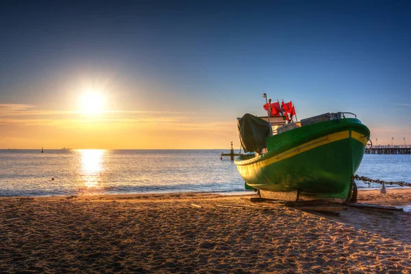 Vissersboten Het Strand Van Oostzee Bij Zonsopgang Gdynia Orlowo Polen — Stockfoto