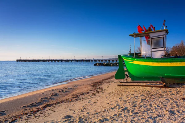 Fishing Boats Baltic Sea Beach Sunrise Gdynia Orlowo Poland — Stock Photo, Image