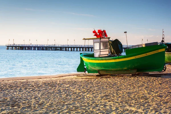 Vissersboten Het Strand Van Oostzee Bij Zonsopgang Gdynia Orlowo Polen — Stockfoto