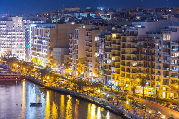 Sliema Malta Enero 2020 Arquitectura Del Puerto Sliema Por Noche — Foto de Stock