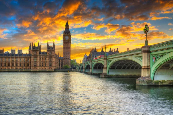 Big Ben Och Westminster Bridge London Solnedgången Storbritannien — Stockfoto