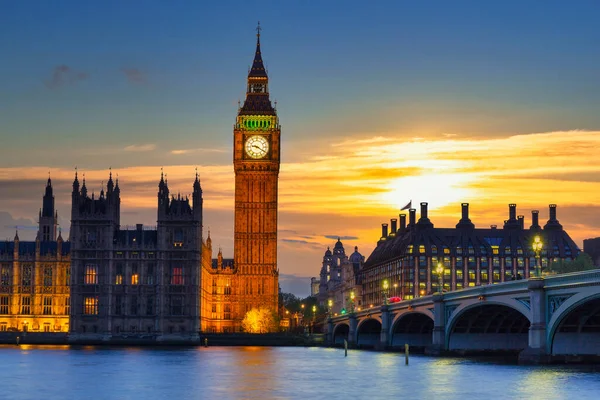 Big Ben Και Westminster Bridge Στο Λονδίνο Στο Ηλιοβασίλεμα Ηνωμένο — Φωτογραφία Αρχείου