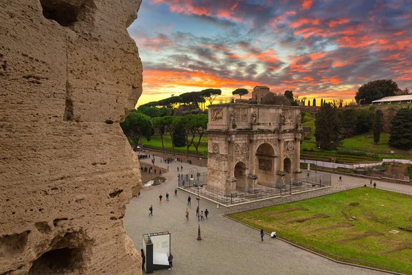 Arch Constantine Colosseum Sunset Rome Itálie — Stock fotografie