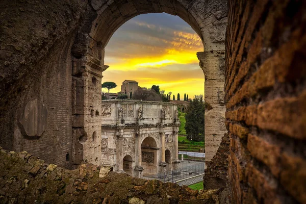 Arch Constantine Colosseum Sunset Rome Itálie — Stock fotografie