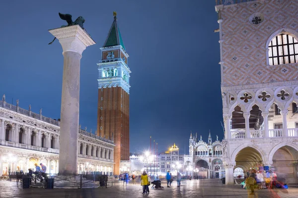 Piazza San Marco Square Doges Palace Venice City Night Włochy — Zdjęcie stockowe