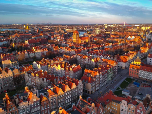 Aerial View Old Town Gdansk Sunset Poland — Stock Photo, Image