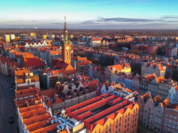 Вид Воздуха Старый Город Гданьске Закате Польша — стоковое фото