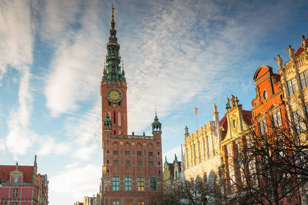 Historic town hall of Gdansk city at sunset, Poland