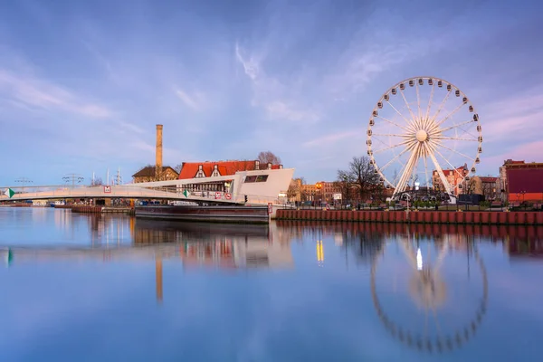 Gdansk Beautiful Ferris Wheel Motlawa River Sunset Poland — Stock Photo, Image