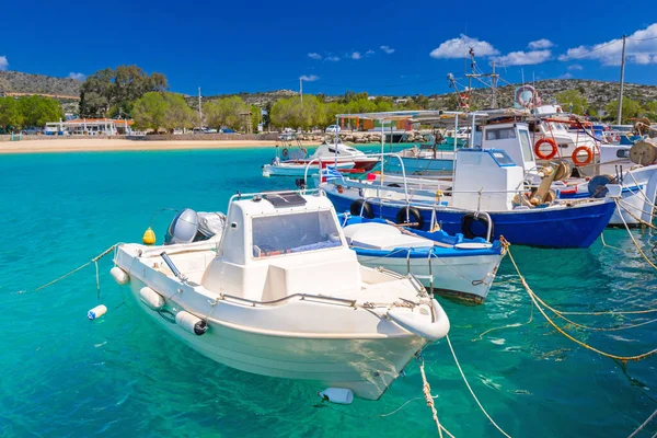 Laguna Azul Bahía Marathi Con Barcos Pesca Creta Grecia — Foto de Stock