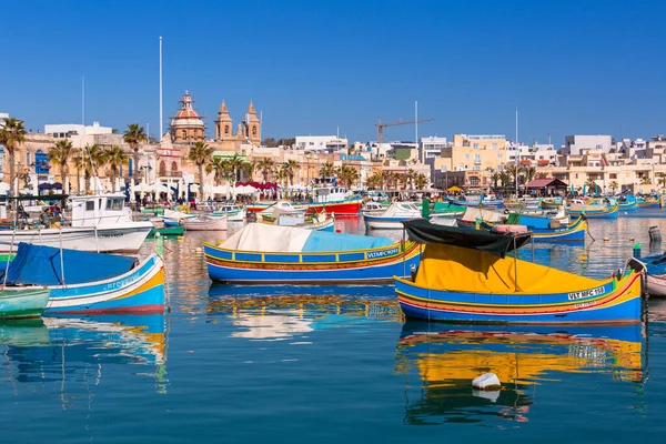 Sliema Malta January 2020 Traditional Fishing Boats Mediterranean Village Marsaxlokk — Stock Photo, Image