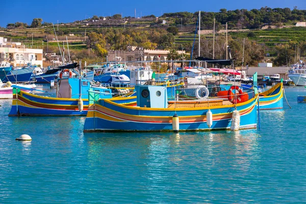 Traditional Fishing Boats Mediterranean Village Marsaxlokk Malta — Stock Photo, Image