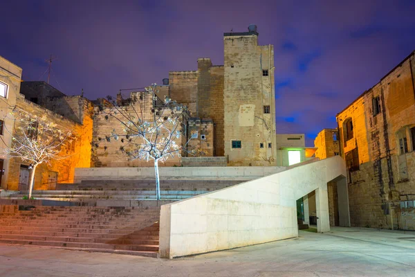 Gyönyörű Építészet Birgu Óváros Alkonyatkor Málta — Stock Fotó