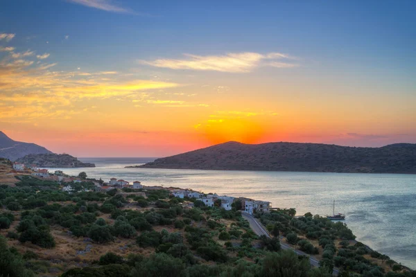 Beau Lever Soleil Sur Baie Mirabello Crète Grèce — Photo