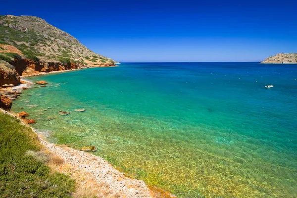 Turquise Water Mirabello Bay Coastline Crete Greece — Stok Foto