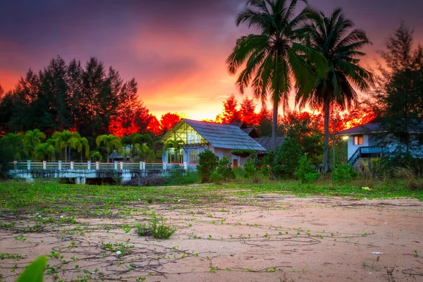 Schöner Sonnenuntergang Über Dem Dschungel Der Andamanensee Thailand — Stockfoto