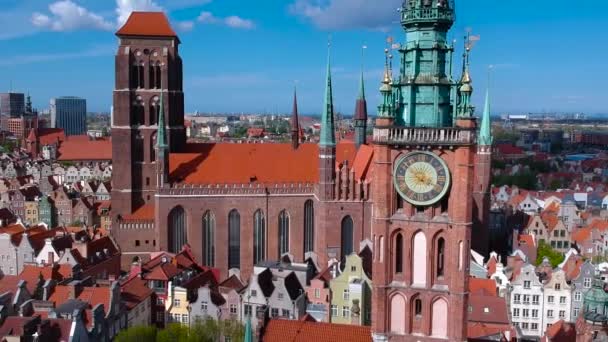 Flygfoto Över Gamla Stan Gdansk Med Fantastisk Arkitektur Sommaren Polen — Stockvideo