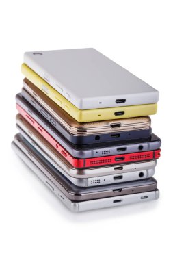 Cep telefonu yığını. Yığın farklı Smartphones