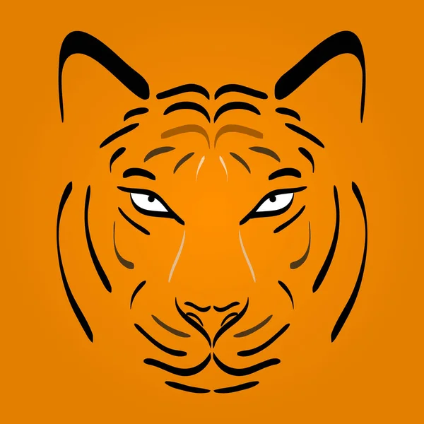 Tiger head silhouette. Vector tiger icon as a design element on orange background — Stock Vector