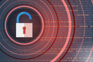 Teknoloji emniyet konsepti. Dijital arka plan üzerine açık asma kilit