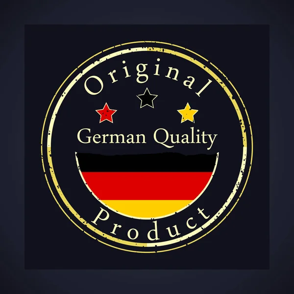 Carimbo grunge ouro com o texto de qualidade alemã e produto original. Etiqueta contém bandeira alemã . —  Vetores de Stock