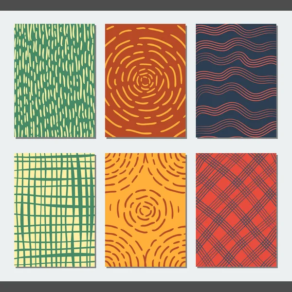 Conjunto de tarjetas creativas vectoriales, dibujo a mano sobre fondo colorido. Tarjetas abstractas vectoriales de formato estándar . — Vector de stock