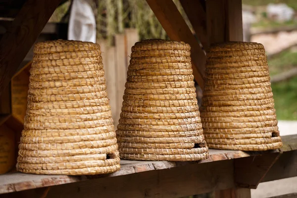 Three old beehives of straw — Stock Photo, Image