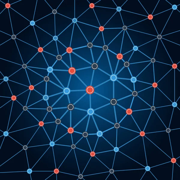 Rede de antecedentes. Antecedentes círculos pontos e linhas. Padrão geométrico abstrato com pontos e conecta . —  Vetores de Stock