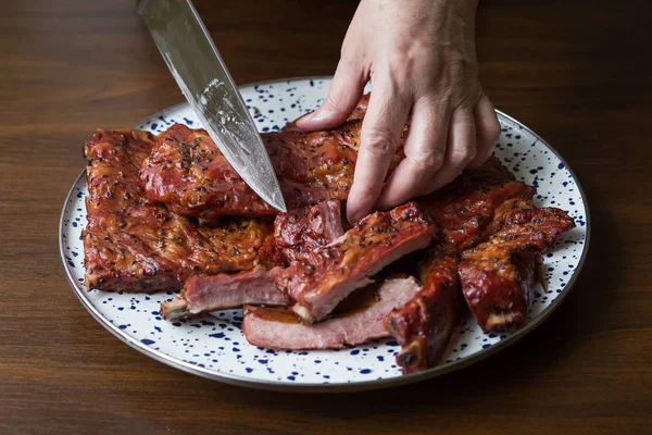 Portions of grilled pork ribs — Stock Photo, Image