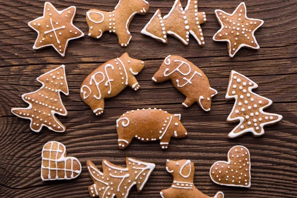 Piernik Christmas cookie tła. Boże Narodzenie w domu ging — Zdjęcie stockowe