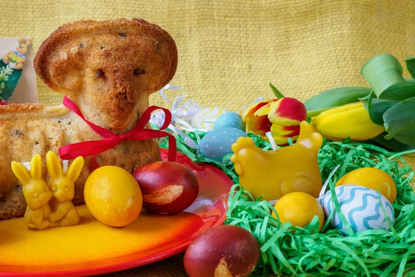 Traditional easter lamb cake with easter decoration
