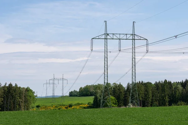 High voltage power lines with blue sky — Stock Photo, Image