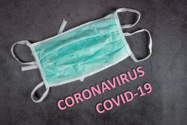Text Phrase Coronavirus Black Background Protective Medical Masks Mask Protection — Stock Photo, Image