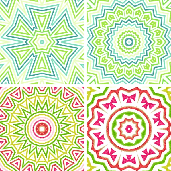 Set Four Abstract Geometric Patterns Backgrounds Mandala — Stock Photo, Image