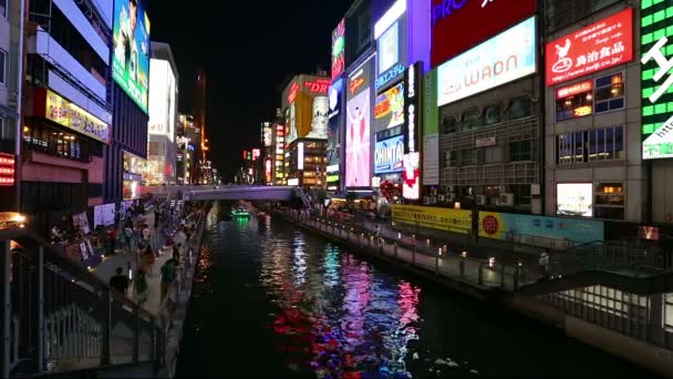 Het district van Dotonbori nachts, Osaka, Japan — Stockvideo