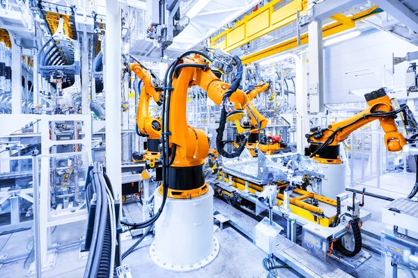 Robots in een autofabriek — Stockfoto