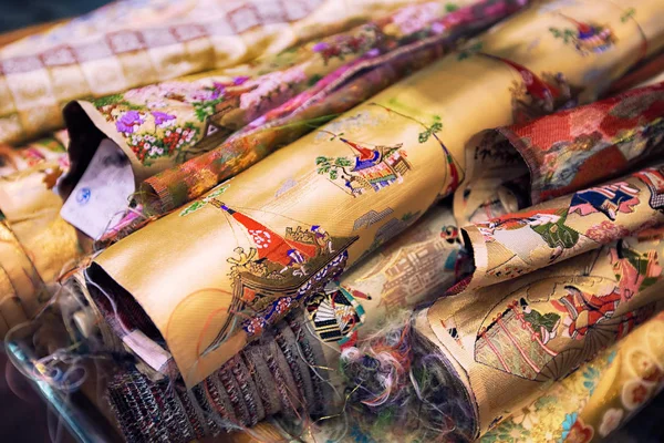 Close-up of kimono material for sale in a market in Kyoto city, Japan — Stock Photo, Image