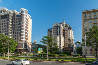 Moscow, Rusya Federasyonu -03 Haziran 2016. Modern mimarinin yeni Arbat Sokağı