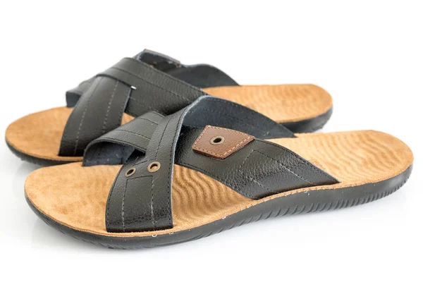 Letnie męskie skórzane buty na jasnym tle — Zdjęcie stockowe