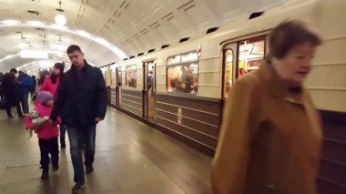 Moscow, Rusya Federasyonu-Ekim 9.2016. Retro tren Sokolniki - metro Okhotny Ryad nominal tren