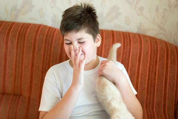 Adolescente vueltas debido a desagradable olor de gato — Foto de Stock