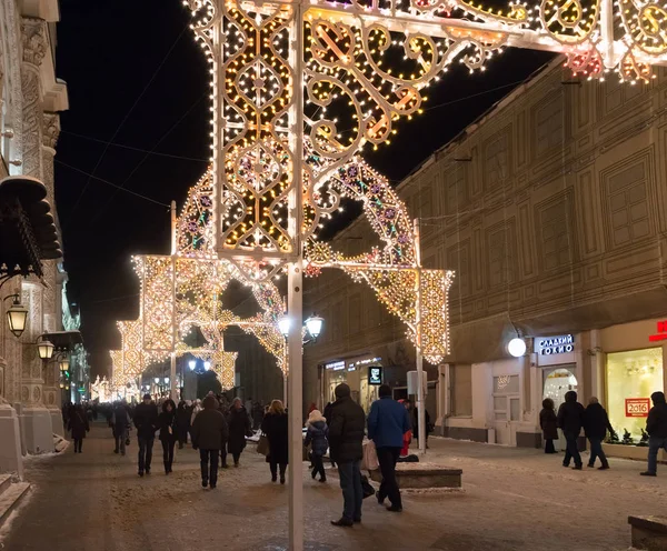 Moscow, Russia - January 10.3016. Festival - Christmas light - on street Nikolskaya — Stock Photo, Image