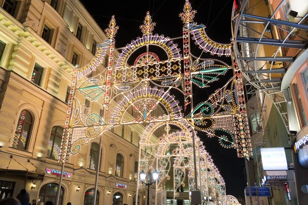 Moskwa, Rosja - stycznia 10.2016. Festiwal - Boże Narodzenie światła - na Nikolskaya street — Zdjęcie stockowe