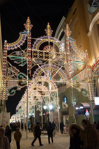 Moskwa, Rosja - stycznia 10.2016. Festiwal - Boże Narodzenie światła - na Nikolskaya street — Zdjęcie stockowe