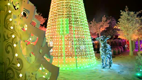 Moscou, Rússia - 22 de dezembro de 2016. Instalação da floresta musical na luz de Natal do festival na Praça Pushkin — Vídeo de Stock